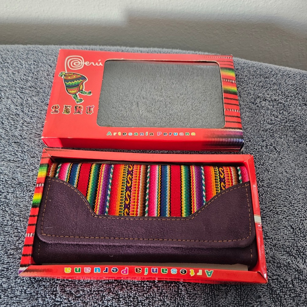 Artesania Peruana Handmade Purple Suede Andean Textile Trifold Wallet Peru